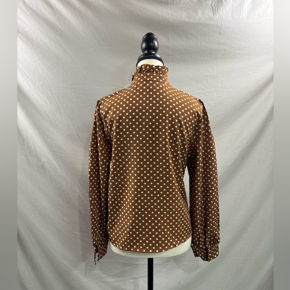 Polka Dot Ruffle Trim Blouse Brown - Picture 8 of 9